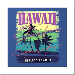 Hawaii Surfers Palm Trees Vacation Posters and Art